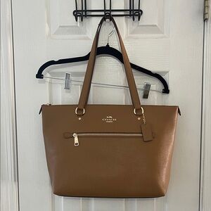 Coach Brown Leather Tote with Exterior Zip Pocket